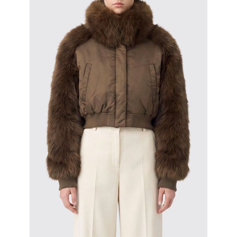 Pinko Women Cropped Bomber Jacket Pinko In Nylon And Satin With Faux Fur Inserts